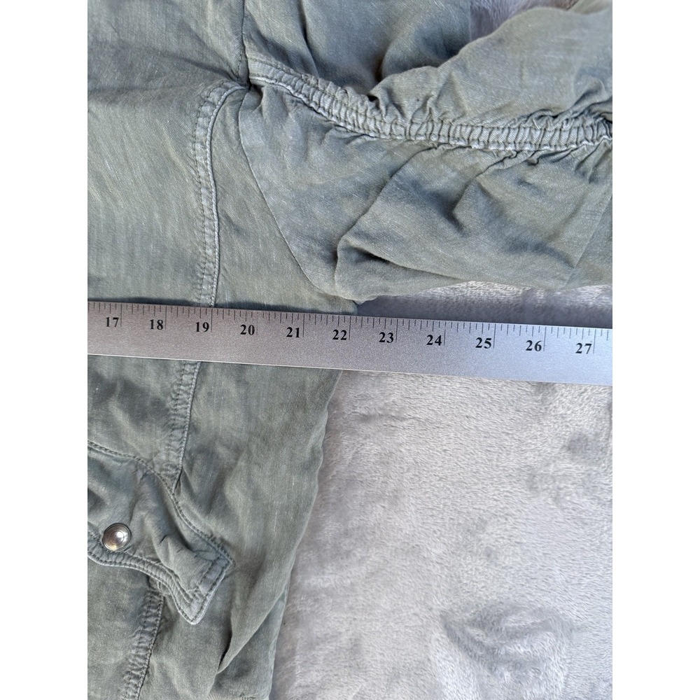 Free People Women's Medium Ruched Sleeve Bomber Jacket Olive Green Linen Blend - Picture 5 of 10